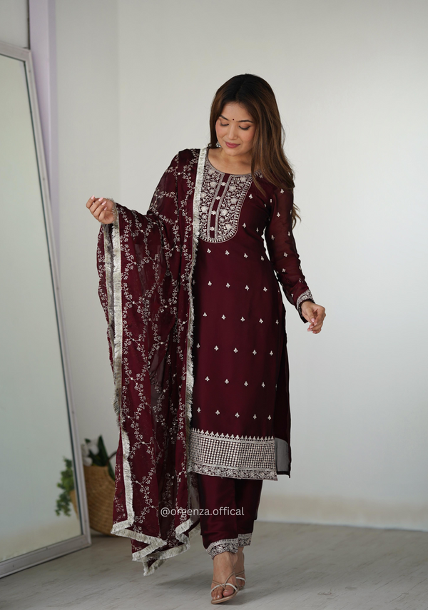 Rangoli Fabric Straight Fit Kurta With Dupatta Set