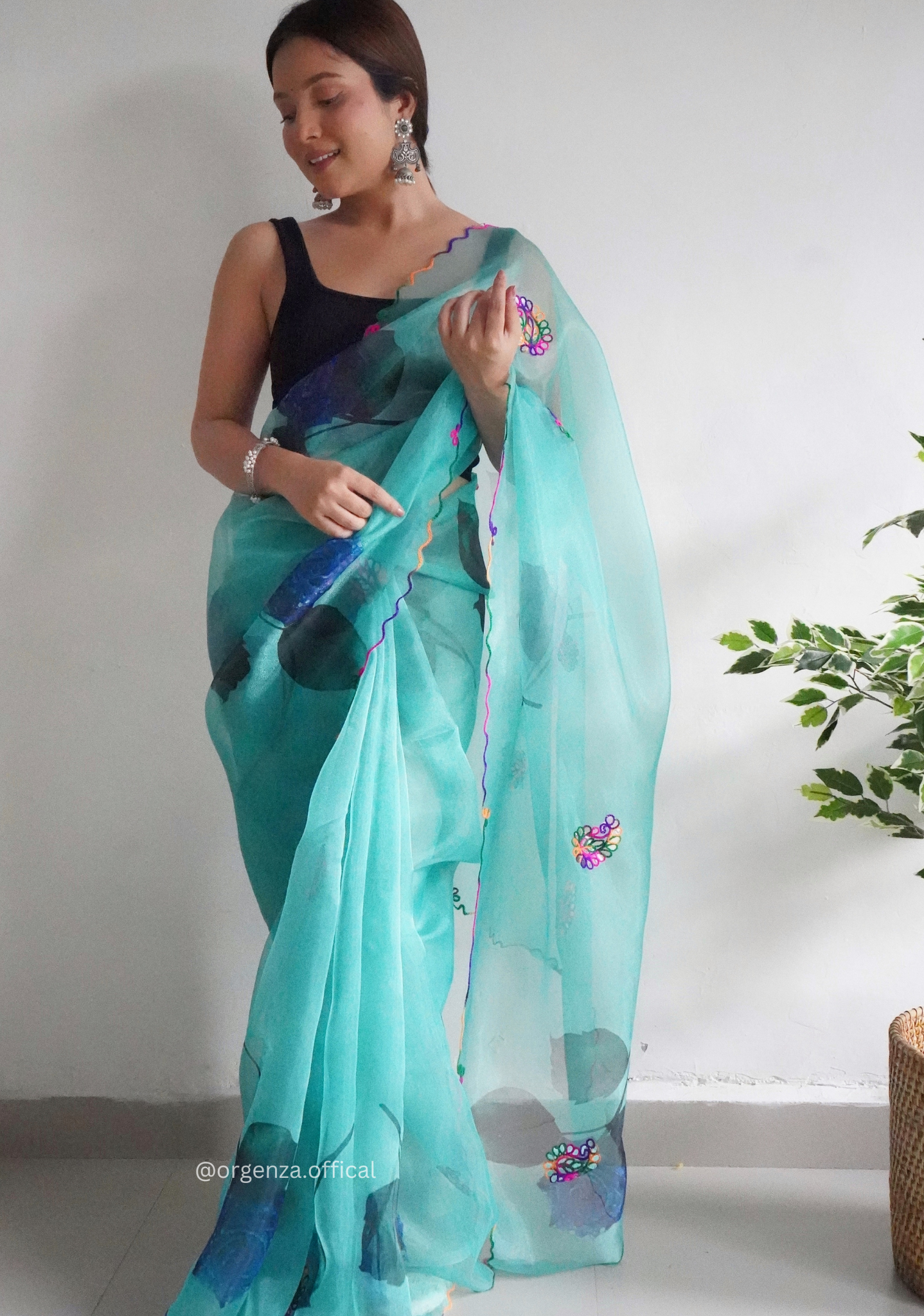 Orgenza Saree With Multi Colour Gotta Work
