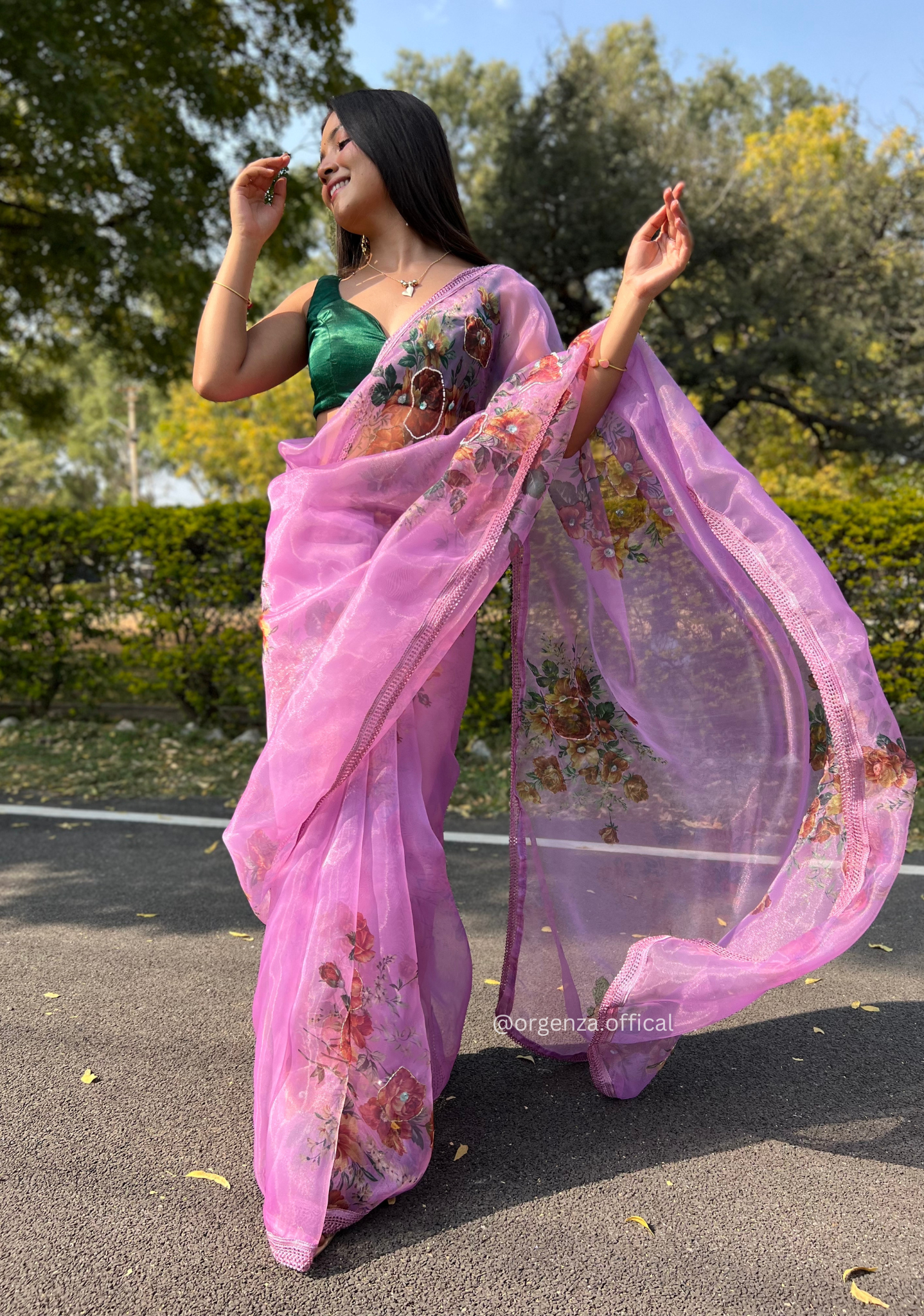 Lavender Colour Organza Saree With Handwork