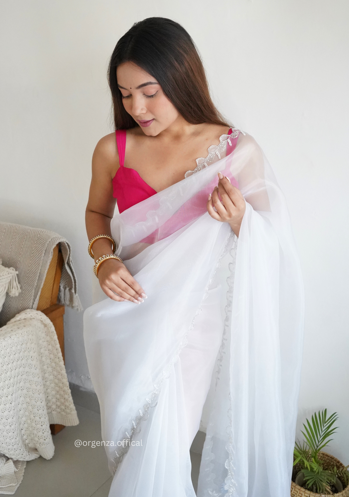 Light white Organza With Jardoshi And Khatli Work - Orgenza Store