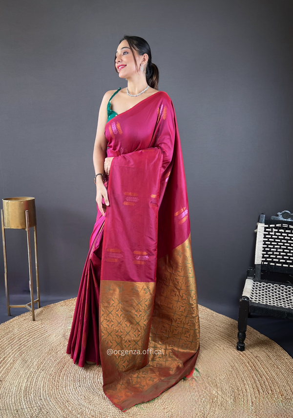 Dark Pink Colour Silk Saree With Zari Weaving