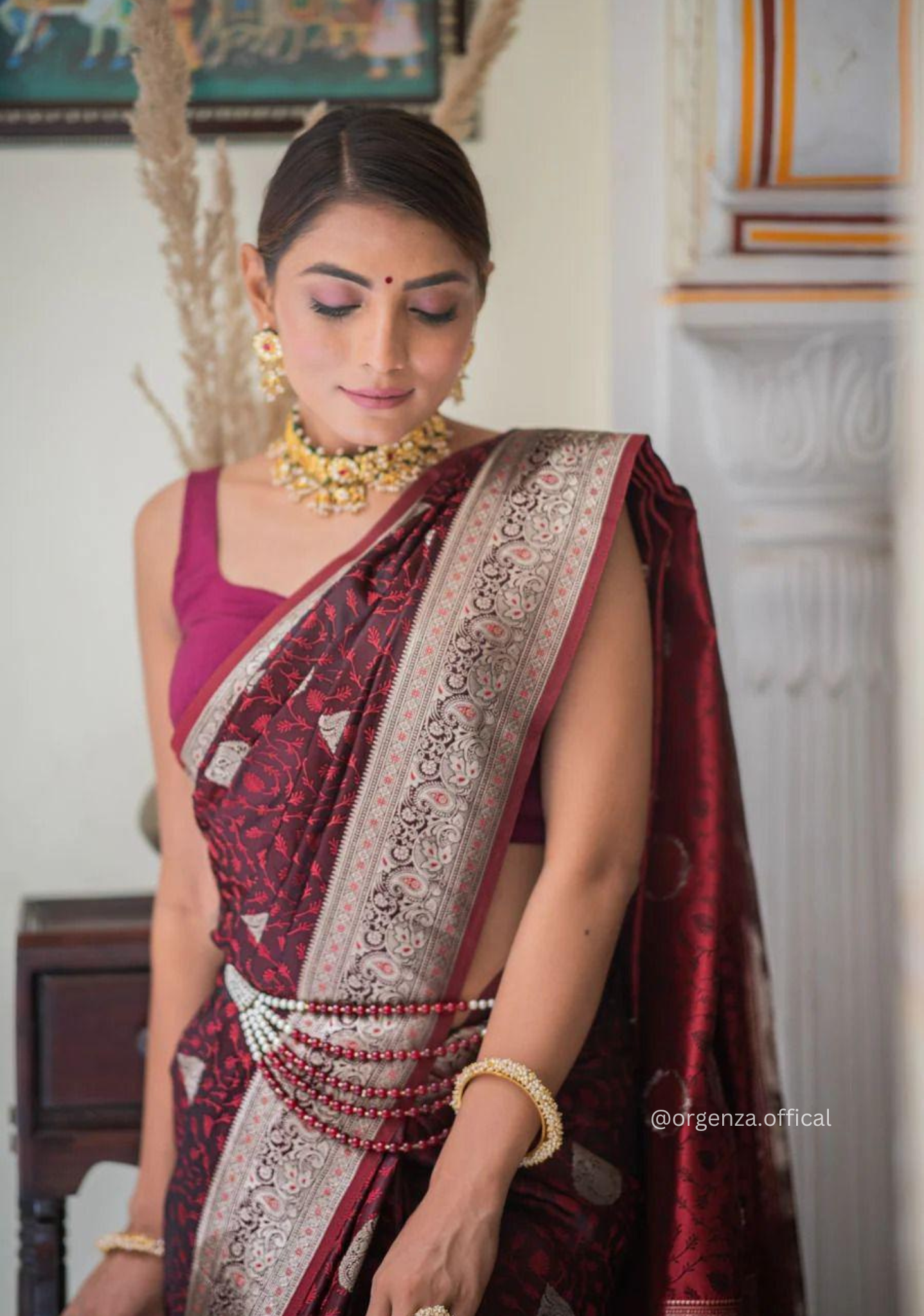 Maroon Colour Lichi Silk Saree With Jacquard Zari Work