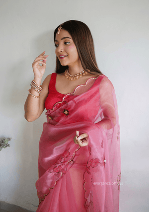 Pink Colour Organza Saree With Handwork - Orgenza Store - digisoch
