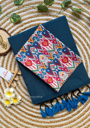 Rama Blue Colour Cotton Saree With Multi Print Blouse - Orgenza Store - digisoch