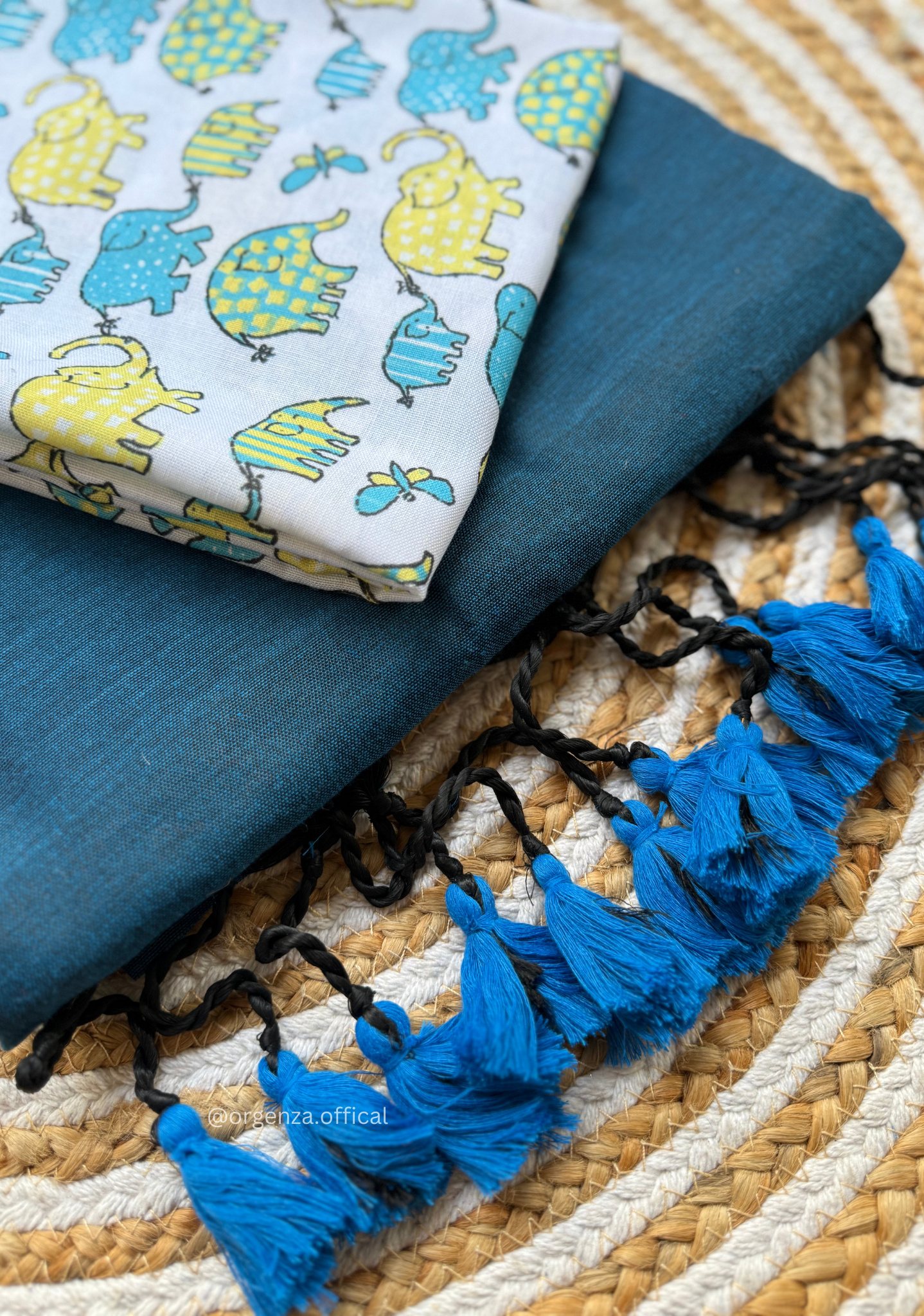 Rama Blue Colour Cotton Saree With Little Elephant Print Blouse