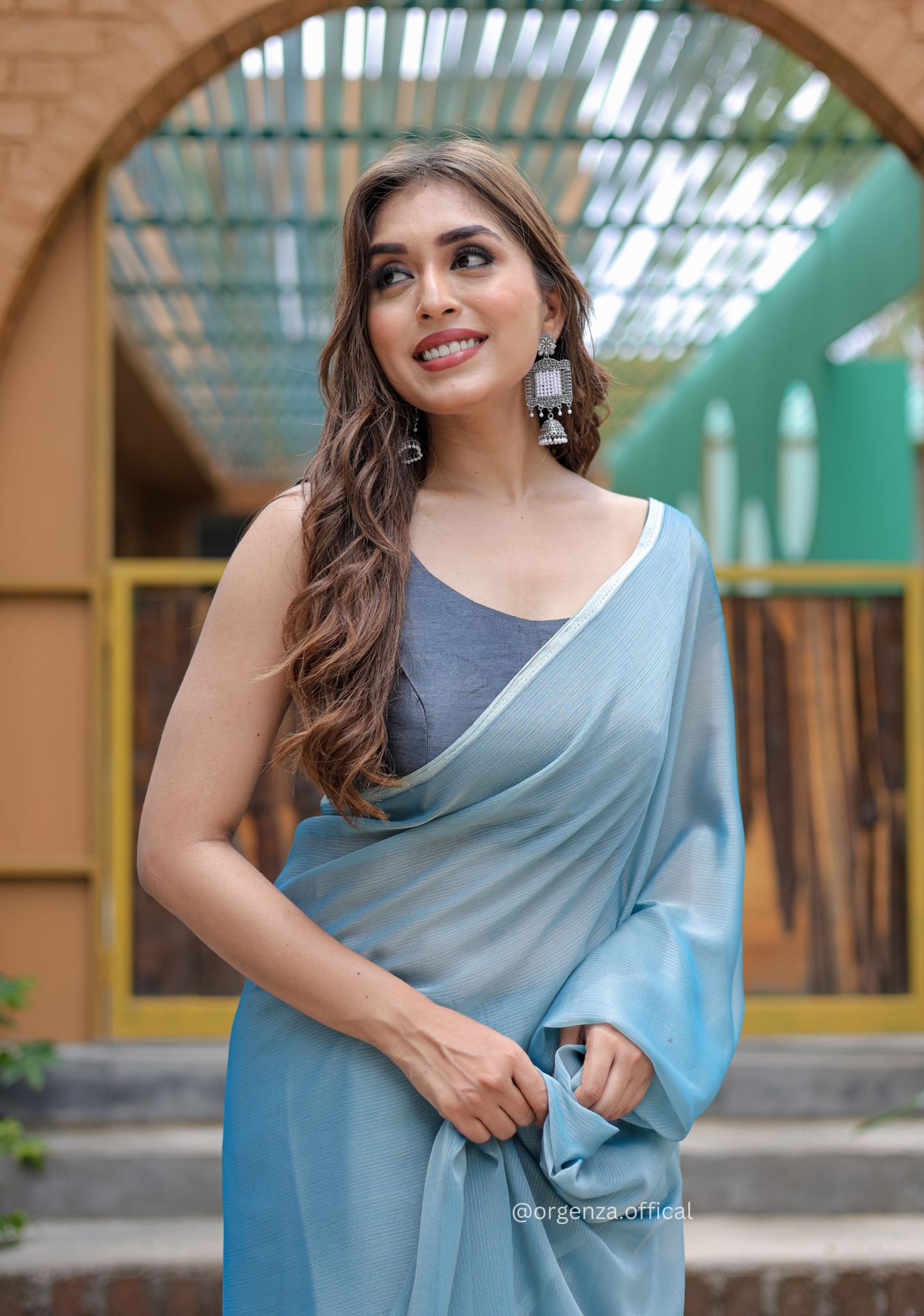 Plain Sky Colour Lining Sitara Georgette Saree - Orgenza Store