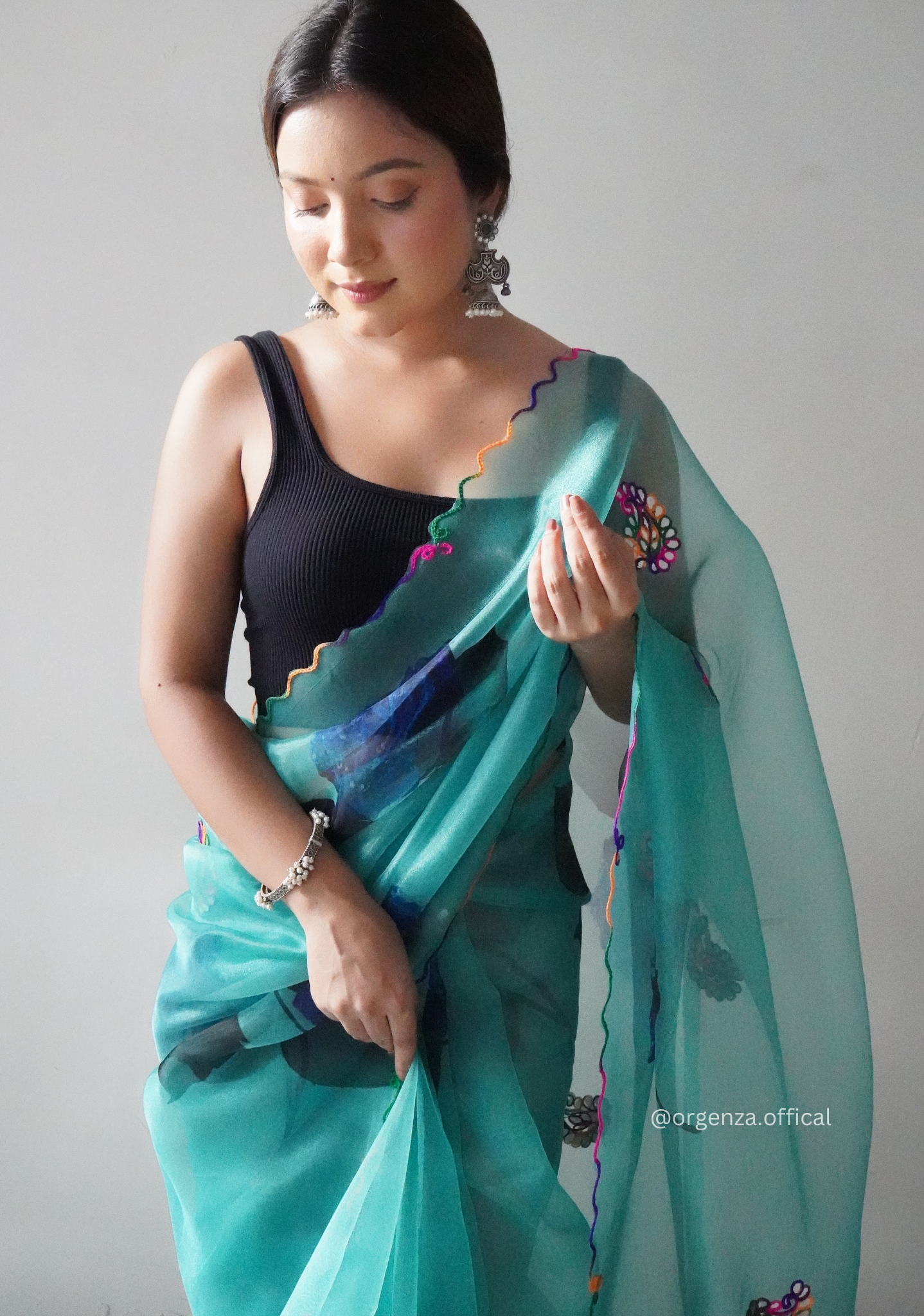 Orgenza Saree With Multi Colour Gotta Work