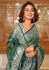 Green Organza Saree With Sequence Embroidered