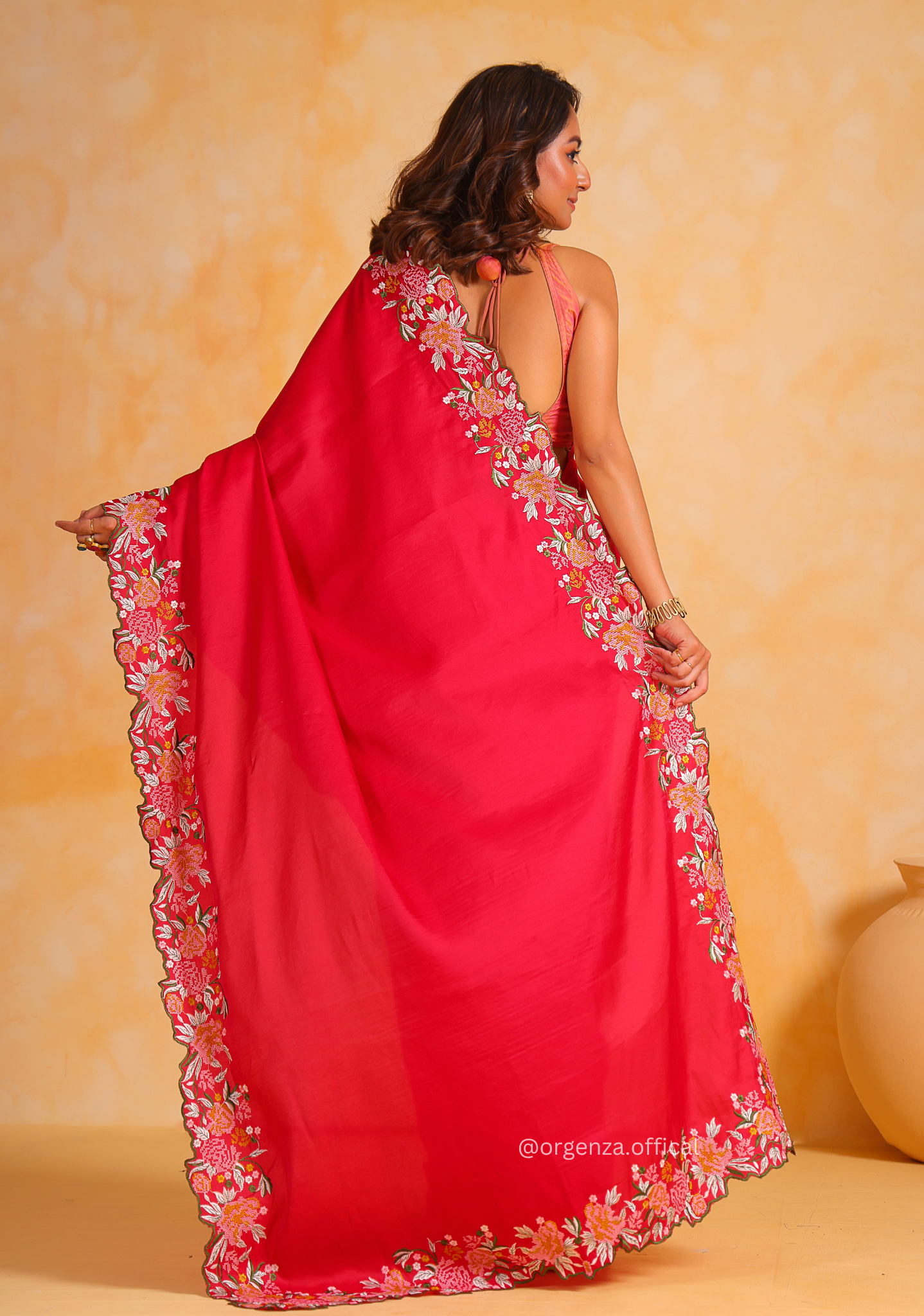 Tussar Satin Silk Saree With Embroidery Viscos Thread Work - Orgenza Store