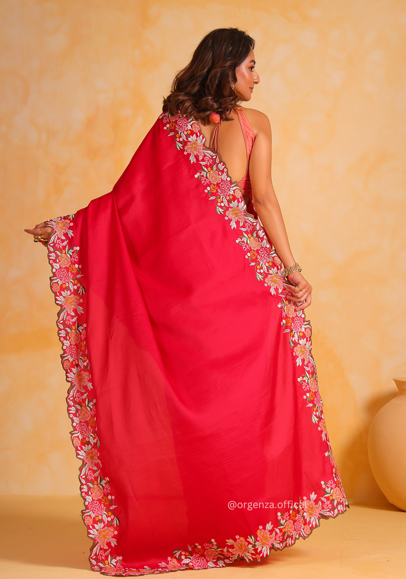 Tussar Satin Silk Saree With Embroidery Viscos Thread Work