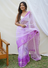 Lavender Organza Saree With Viscous Thread Work