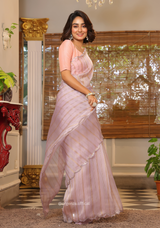 Purple Organza Saree With Weaved Work