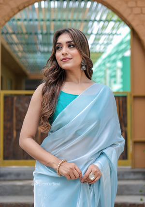 Plain Sky Colour Jimmy Choo Saree - Orgenza Store