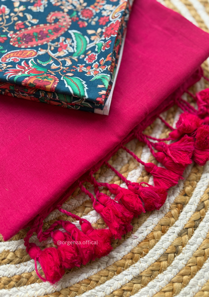Pink Colour Cotton Saree With Kalamkari Print Blouse