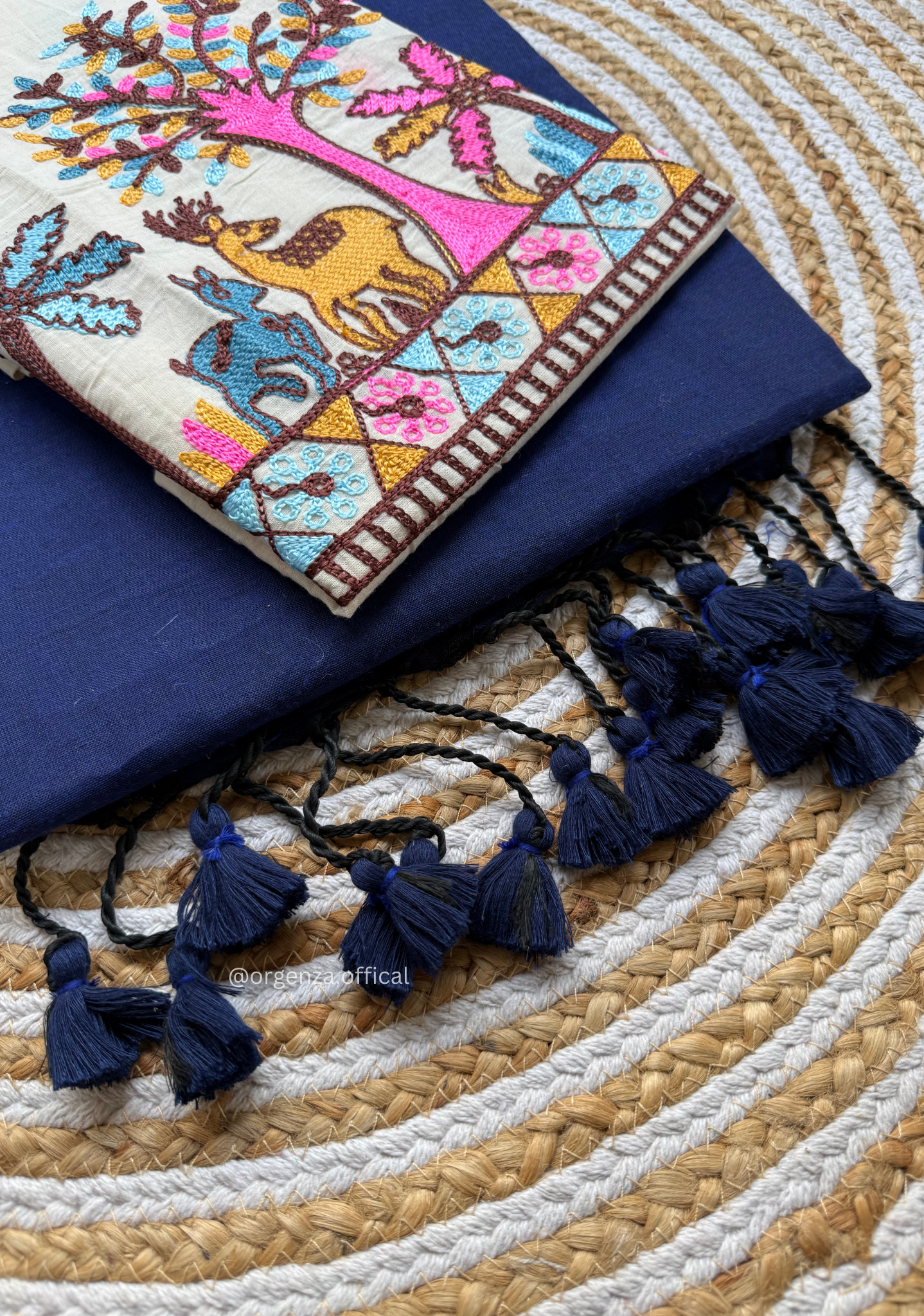 Blue Colour Cotton Saree With Deer Embroidery Blouse