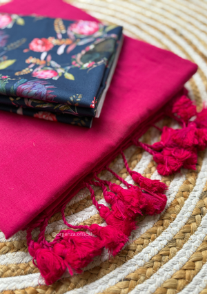 Pink Colour Cotton Saree With Flower Print Blouse - Orgenza Store - digisoch