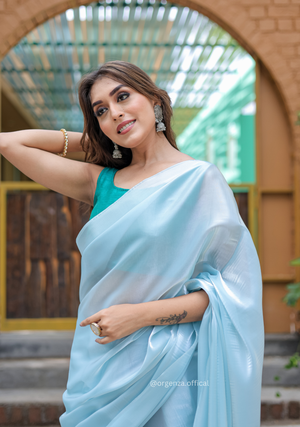 Plain Sky Colour Jimmy Choo Saree - Orgenza Store