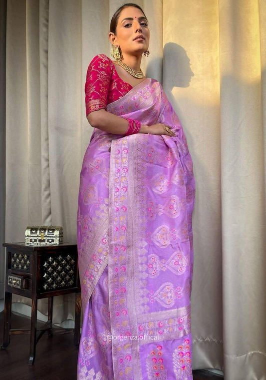 Lichi Silk Saree With Jacquard Zari Work