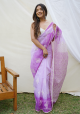 Lavender Organza Saree With Viscous Thread Work