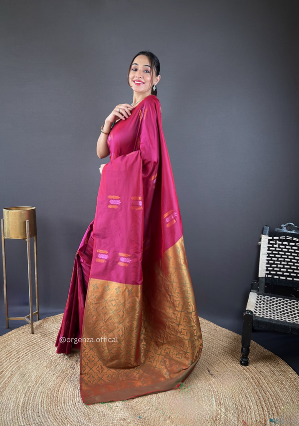 Dark Pink Colour Silk Saree With Zari Weaving