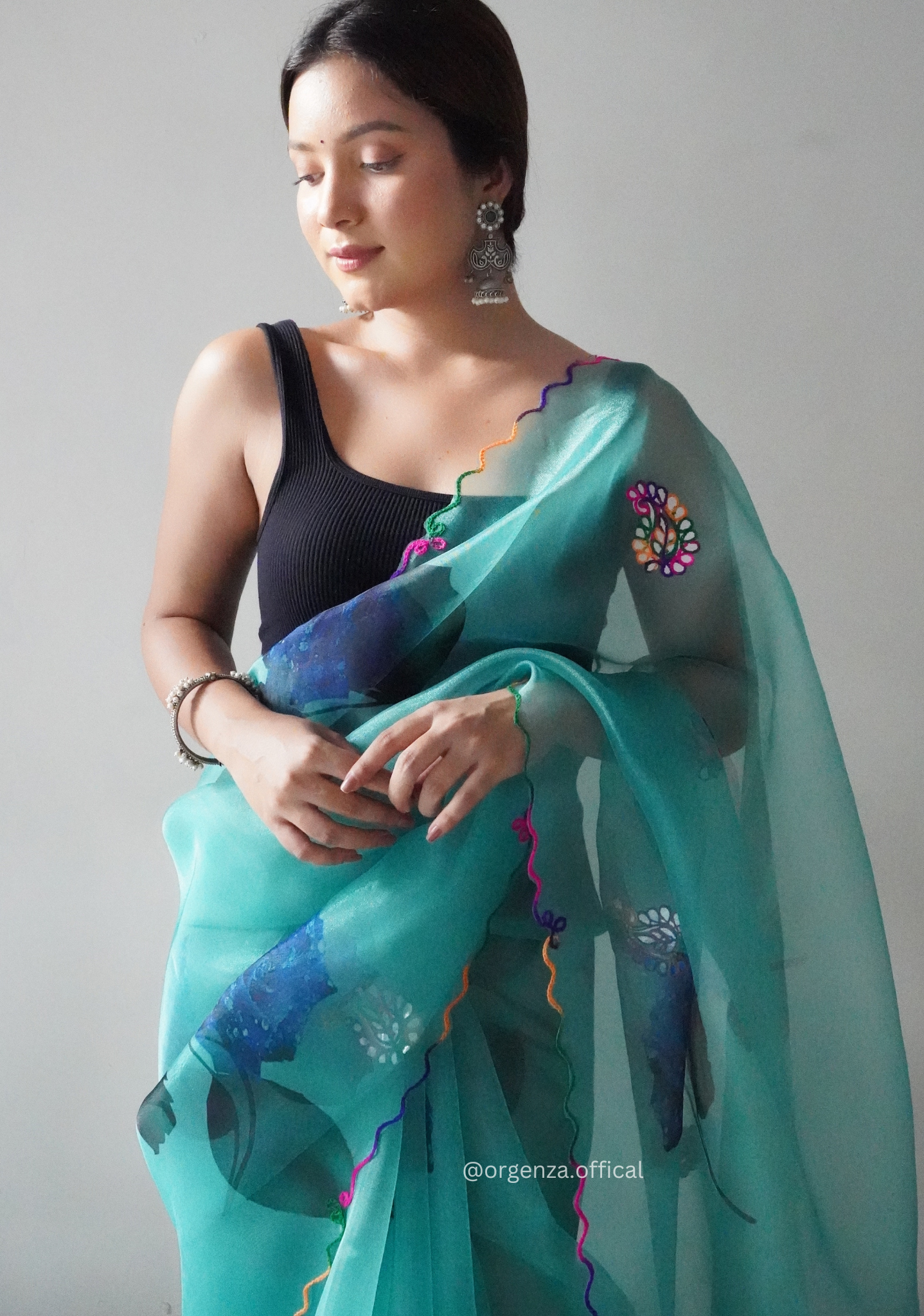 Orgenza Saree With Multi Colour Gotta Work