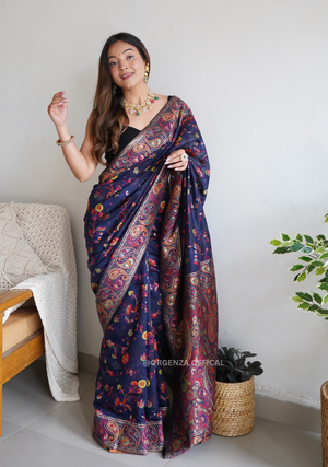 Kashmiri Kanchi Weaving Saree With Thread Work - Orgenza Store