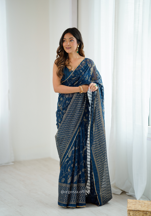 Morpich Colour Georgette Silk Saree