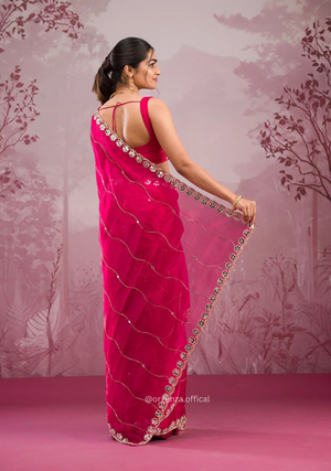 Red Colour Jimmy Choo Saree With Mirror Work - Orgenza Store