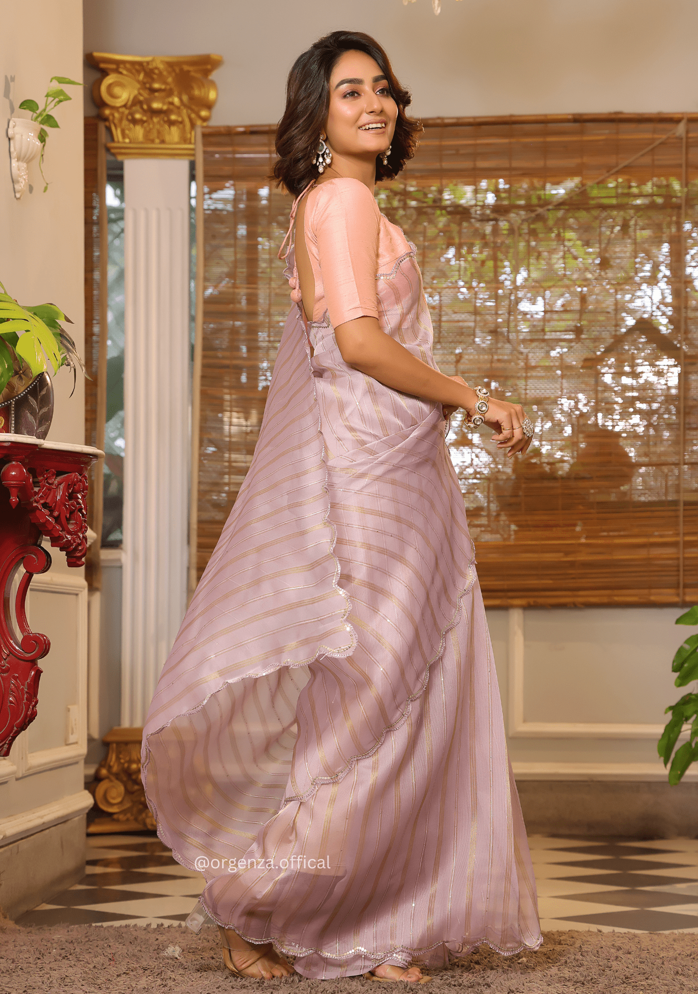 Purple Organza Saree With Weaved Work - Orgenza Store - digisoch