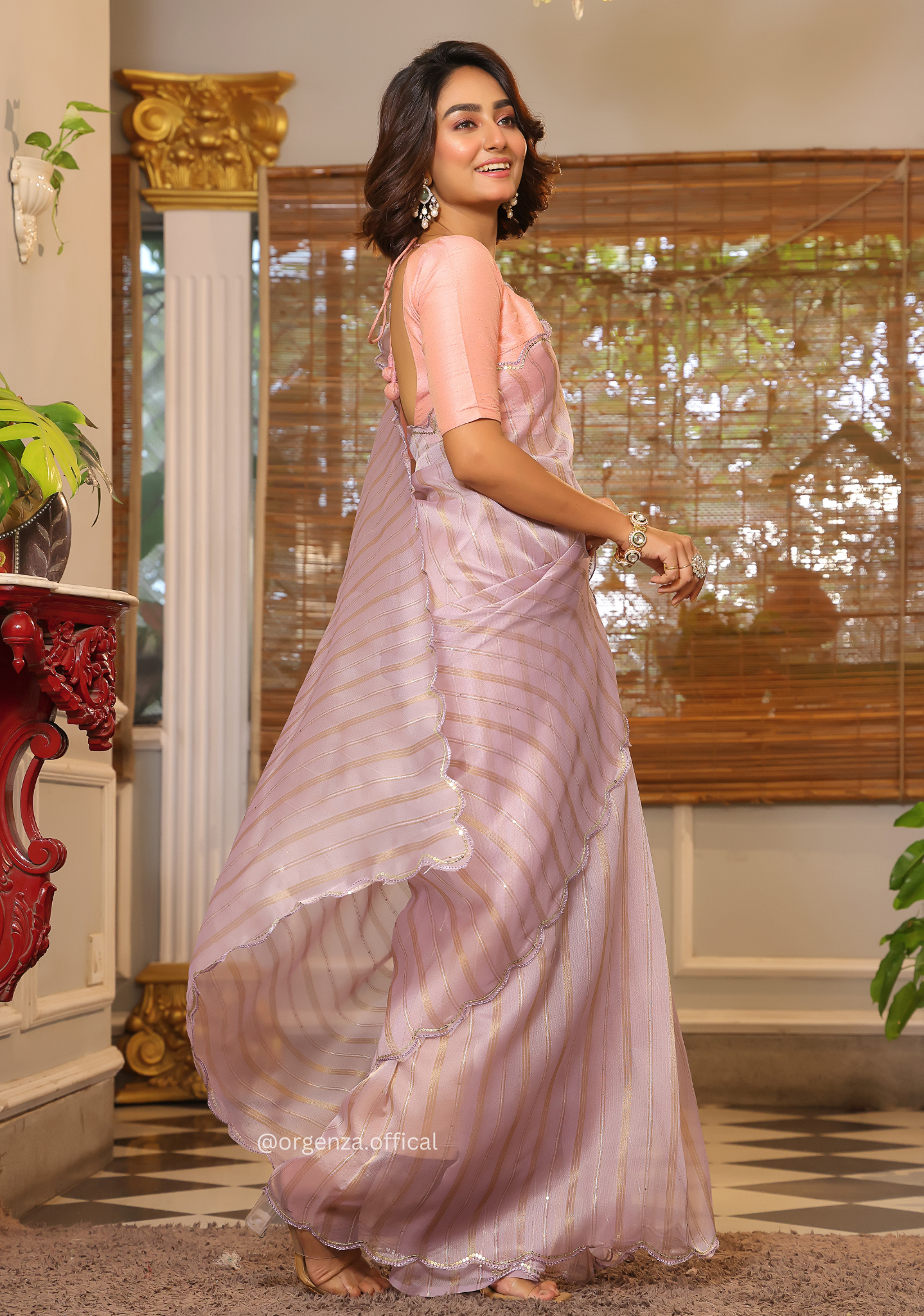 Purple Organza Saree With Weaved Work - Orgenza Store