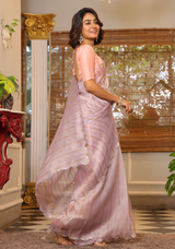 Purple Organza Saree With Weaved Work