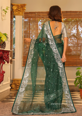 Green Organza Saree With Sequence Embroidered