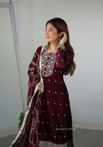Rangoli Fabric Straight Fit Kurta With Dupatta Set - Orgenza Store