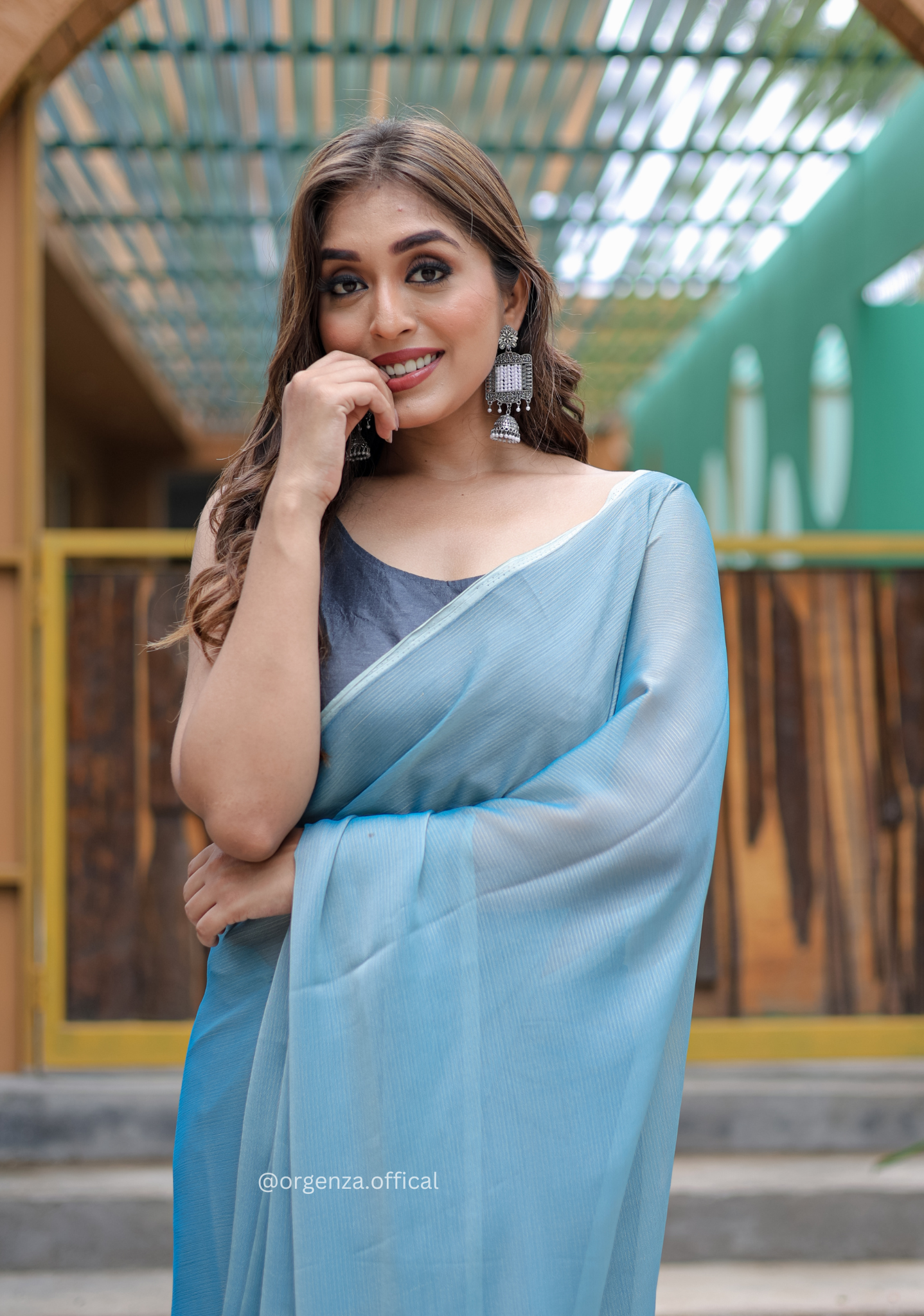 Plain Sky Colour Lining Sitara Georgette Saree - Orgenza Store