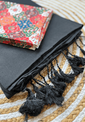 Black Colour Cotton Saree With Chex Print Blouse - Orgenza Store - digisoch