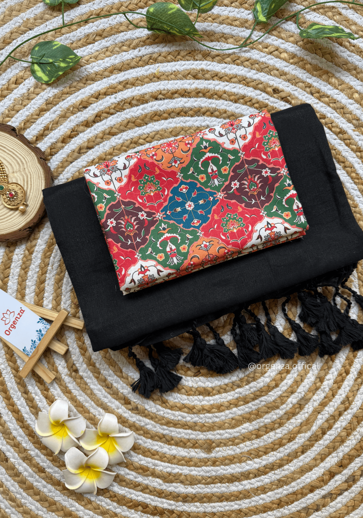 Black Colour Cotton Saree With Chex Print Blouse - Orgenza Store - digisoch