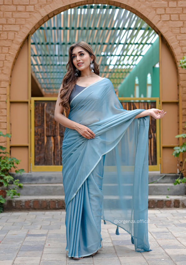 Plain Sky Colour Lining Sitara Georgette Saree