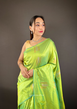 Pista Green Colour Silk Saree With Zari Weaving - Orgenza Store