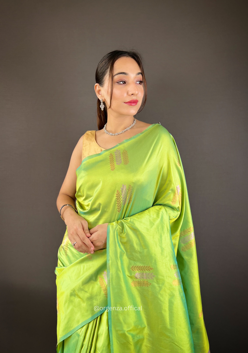 Pista Green Colour Silk Saree With Zari Weaving