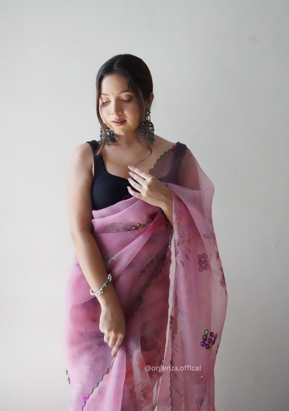 Orgenza Saree With Multi Colour Gotta Work