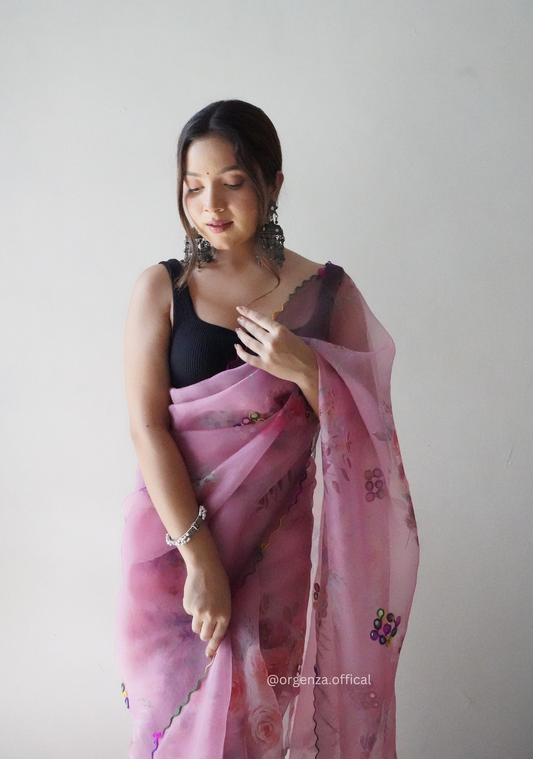 Orgenza Saree With Multi Colour Gotta Work