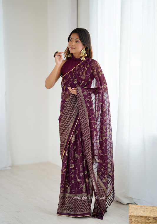 Wine Colour Georgette Silk Saree