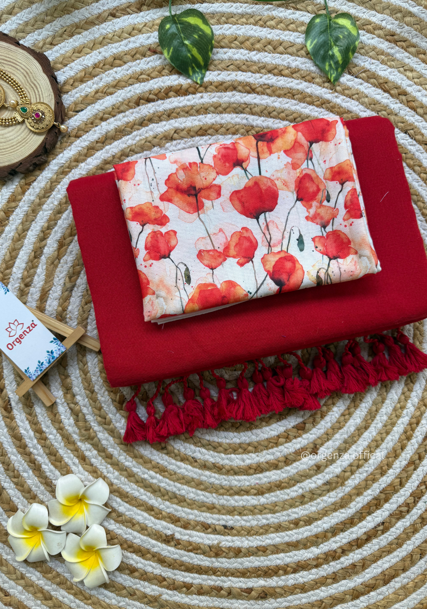 Red Colour Cotton Saree With Tulip Print Blouse
