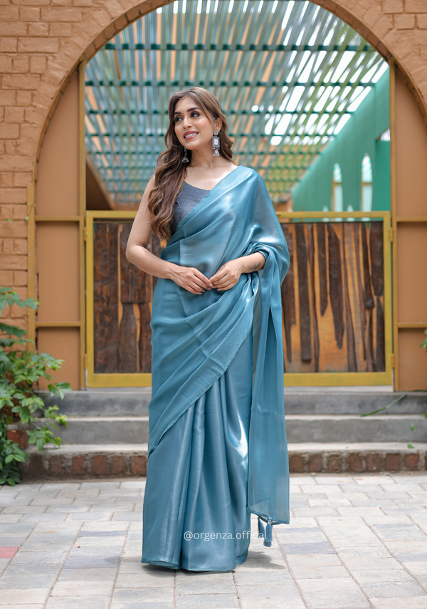 Plain Rama Colour Jimmy Choo Saree | Orgenza