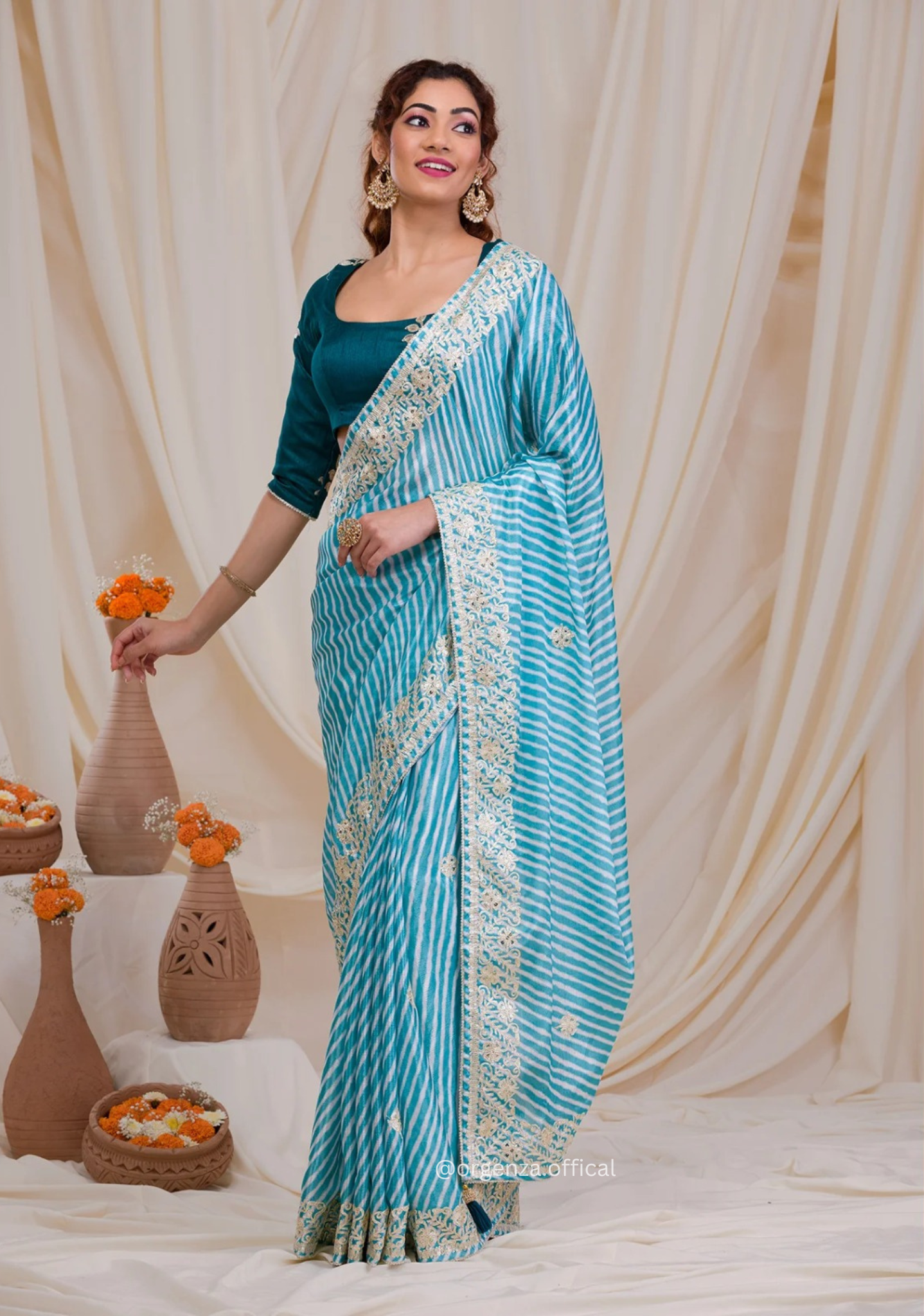 Rama Colour Chinnon Digital Print Saree