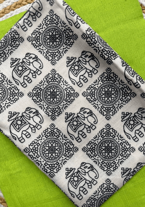 Pista Green Colour Cotton Saree With White Elephant Print Blouse - Orgenza Store - digisoch