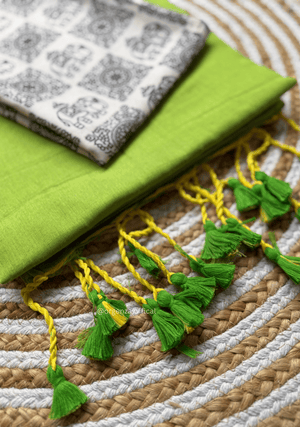 Pista Green Colour Cotton Saree With White Elephant Print Blouse - Orgenza Store - digisoch
