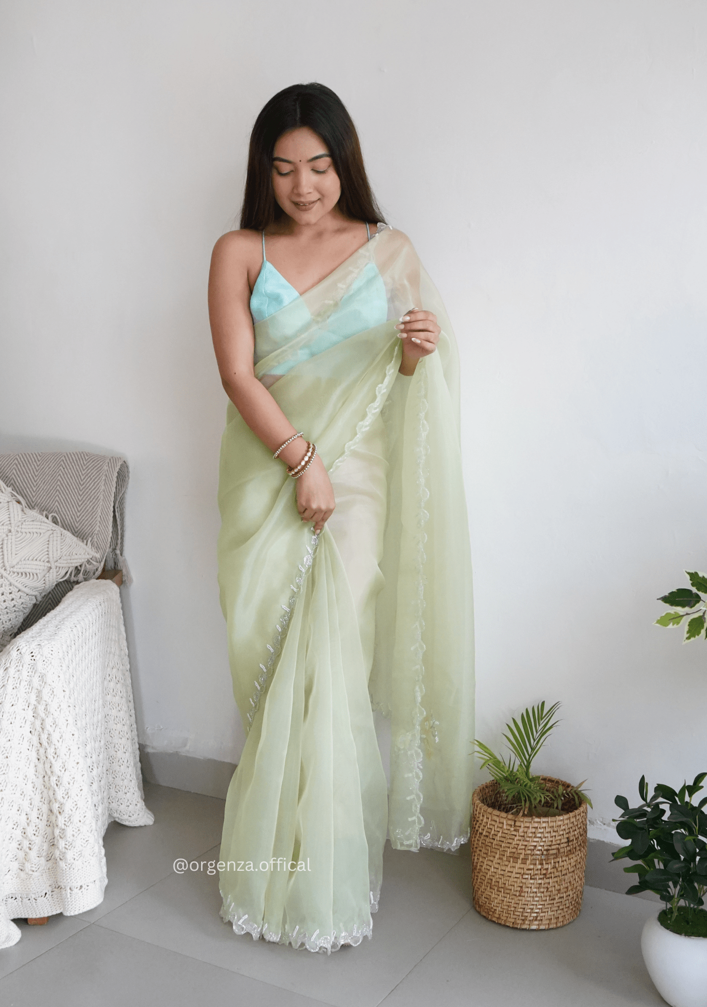 Pista Green Organza With Jardoshi And Khatli Work - Orgenza Store - digisoch