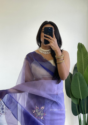 Lilac Purple Colour Organza Silk Saree With Sequence Khatli - Orgenza Store