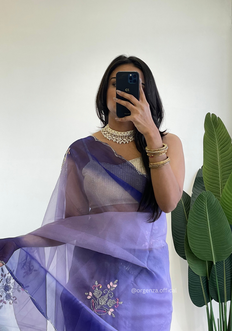 Lilac Purple Colour Organza Silk Saree With Sequence Khatli